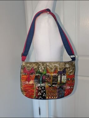 Laurel Burch Multicolor Canvas Cats Crossbody